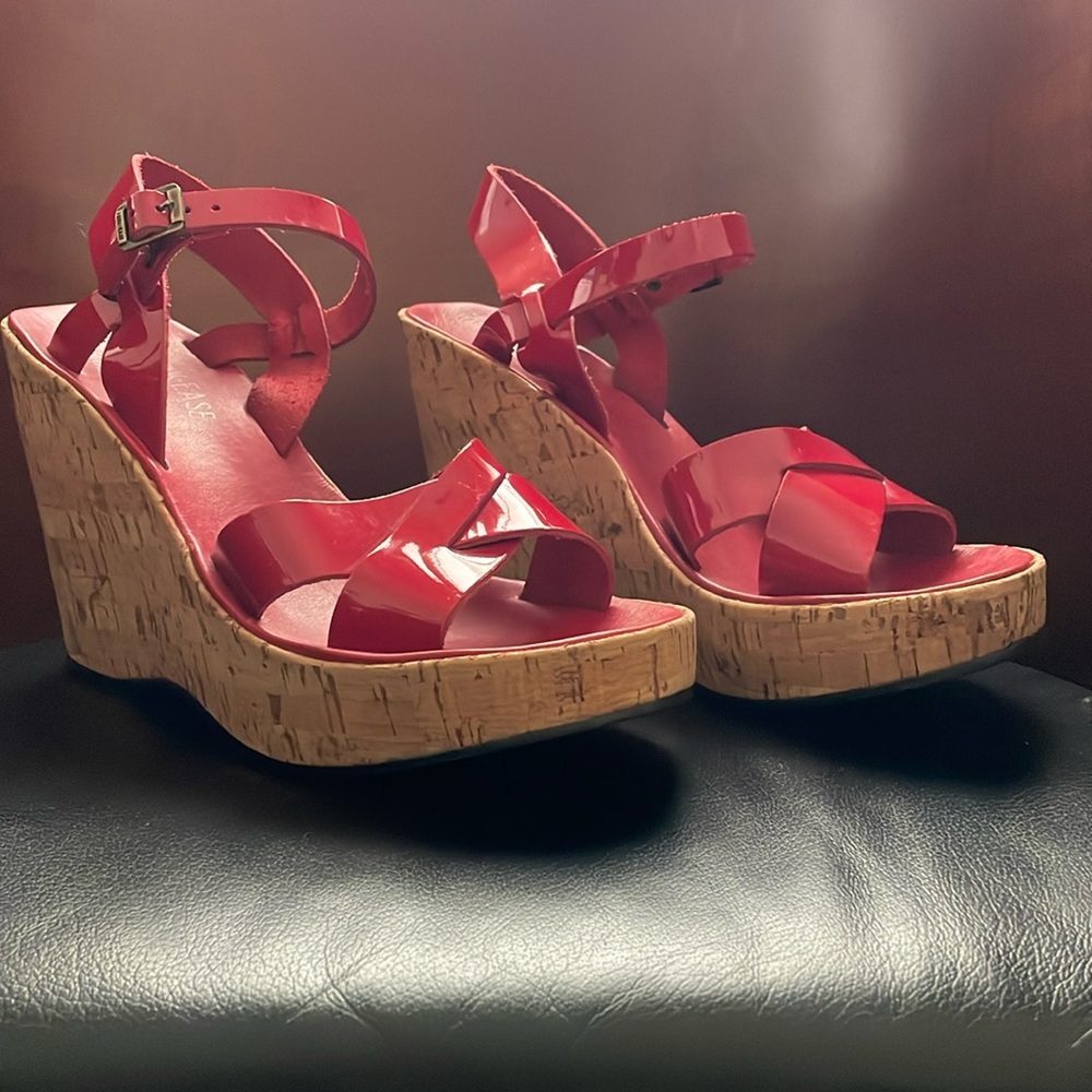 Kork-Ease Red Patent Cork Wedge Sandals